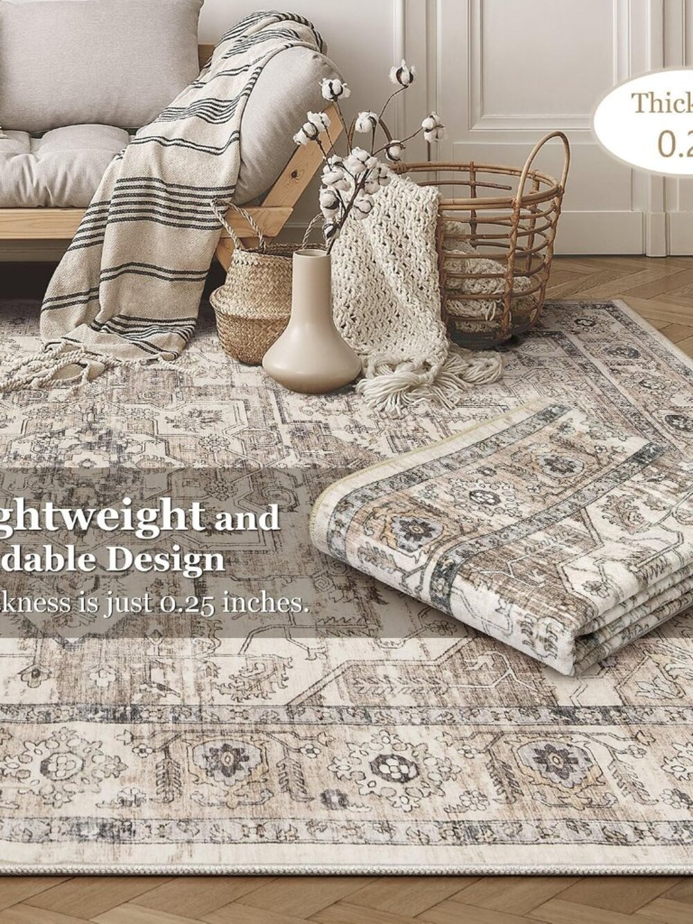Area Rug 8x10 Washable Vintage - Soft Traditional Rugs for Living Room Large Non - Picture 6 of 8
